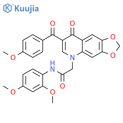 N-(2,4-dimethoxyphenyl)-2-7-(4-methoxybenzoyl)-8-oxo-2H,5H,8H-1,3dioxolo4,5-gquinolin-5-ylacetamide structure