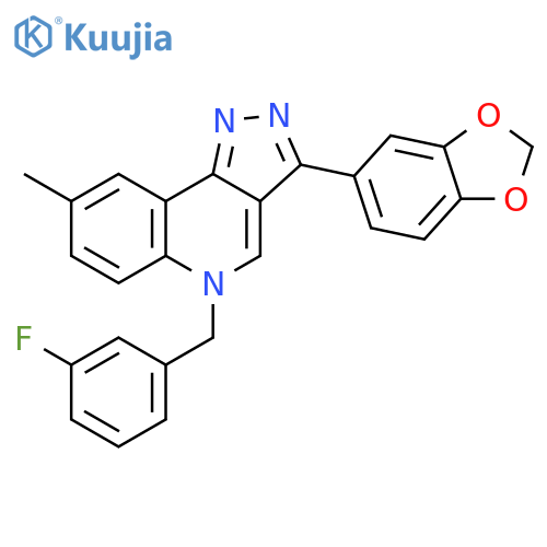 3-(2H-1,3-benzodioxol-5-yl)-5-(3-fluorophenyl)methyl-8-methyl-5H-pyrazolo4,3-cquinoline structure