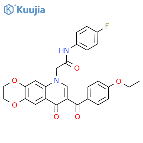 2-8-(4-ethoxybenzoyl)-9-oxo-2H,3H,6H,9H-1,4dioxino2,3-gquinolin-6-yl-N-(4-fluorophenyl)acetamide structure