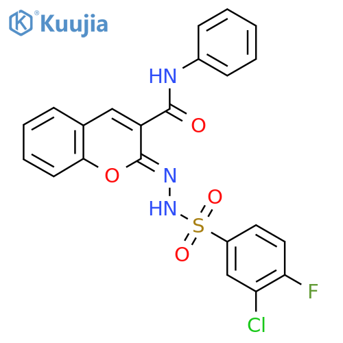 (2Z)-2-(3-chloro-4-fluorobenzenesulfonamido)imino-N-phenyl-2H-chromene-3-carboxamide structure
