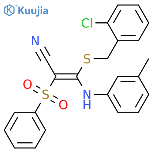 (2E)-2-(benzenesulfonyl)-3-{(2-chlorophenyl)methylsulfanyl}-3-(3-methylphenyl)aminoprop-2-enenitrile structure