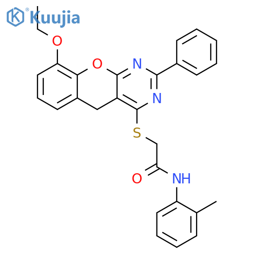 2-({9-ethoxy-2-phenyl-5H-chromeno2,3-dpyrimidin-4-yl}sulfanyl)-N-(2-methylphenyl)acetamide structure