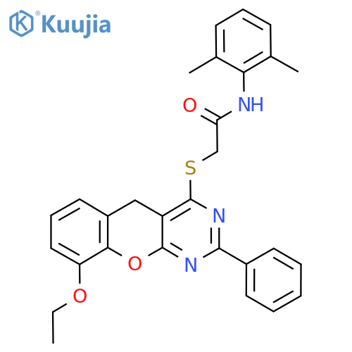 N-(2,6-dimethylphenyl)-2-({9-ethoxy-2-phenyl-5H-chromeno2,3-dpyrimidin-4-yl}sulfanyl)acetamide structure