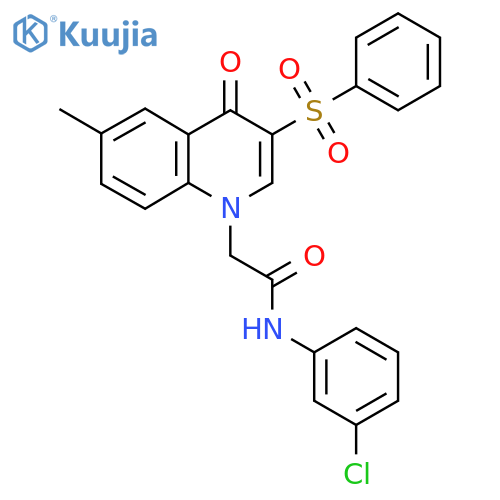 2-3-(benzenesulfonyl)-6-methyl-4-oxo-1,4-dihydroquinolin-1-yl-N-(3-chlorophenyl)acetamide structure