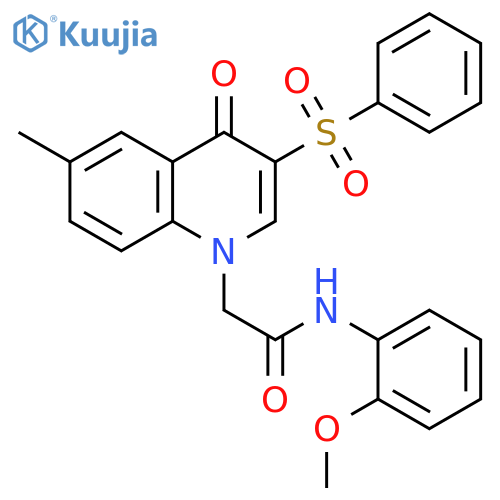 2-3-(benzenesulfonyl)-6-methyl-4-oxo-1,4-dihydroquinolin-1-yl-N-(2-methoxyphenyl)acetamide structure
