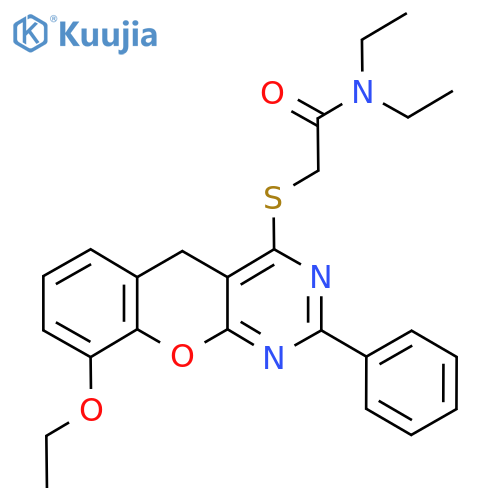 2-({9-ethoxy-2-phenyl-5H-chromeno2,3-dpyrimidin-4-yl}sulfanyl)-N,N-diethylacetamide structure
