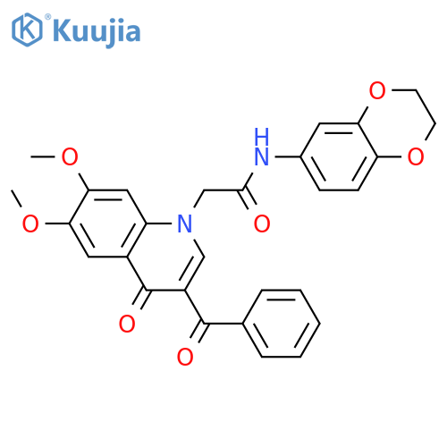 2-(3-benzoyl-6,7-dimethoxy-4-oxo-1,4-dihydroquinolin-1-yl)-N-(2,3-dihydro-1,4-benzodioxin-6-yl)acetamide structure