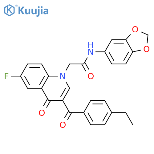 N-(2H-1,3-benzodioxol-5-yl)-2-3-(4-ethylbenzoyl)-6-fluoro-4-oxo-1,4-dihydroquinolin-1-ylacetamide structure