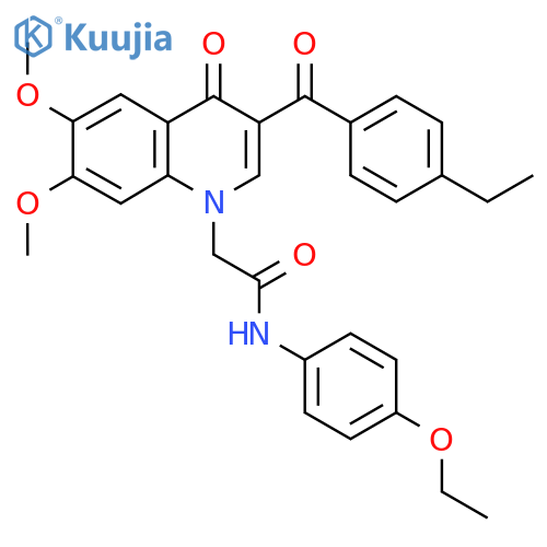 N-(4-ethoxyphenyl)-2-3-(4-ethylbenzoyl)-6,7-dimethoxy-4-oxo-1,4-dihydroquinolin-1-ylacetamide structure