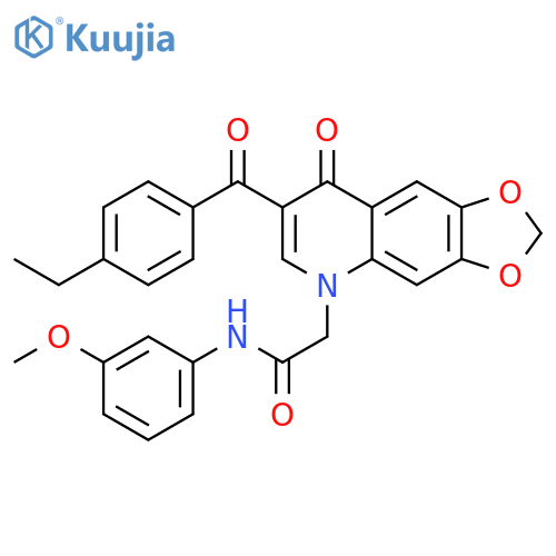 2-7-(4-ethylbenzoyl)-8-oxo-2H,5H,8H-1,3dioxolo4,5-gquinolin-5-yl-N-(3-methoxyphenyl)acetamide structure
