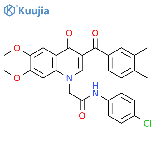 N-(4-chlorophenyl)-2-3-(3,4-dimethylbenzoyl)-6,7-dimethoxy-4-oxo-1,4-dihydroquinolin-1-ylacetamide structure