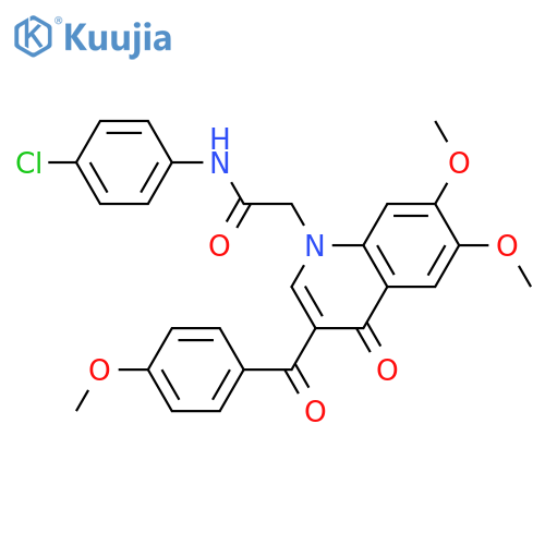 N-(4-chlorophenyl)-2-6,7-dimethoxy-3-(4-methoxybenzoyl)-4-oxo-1,4-dihydroquinolin-1-ylacetamide structure