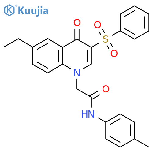 2-3-(benzenesulfonyl)-6-ethyl-4-oxo-1,4-dihydroquinolin-1-yl-N-(4-methylphenyl)acetamide structure