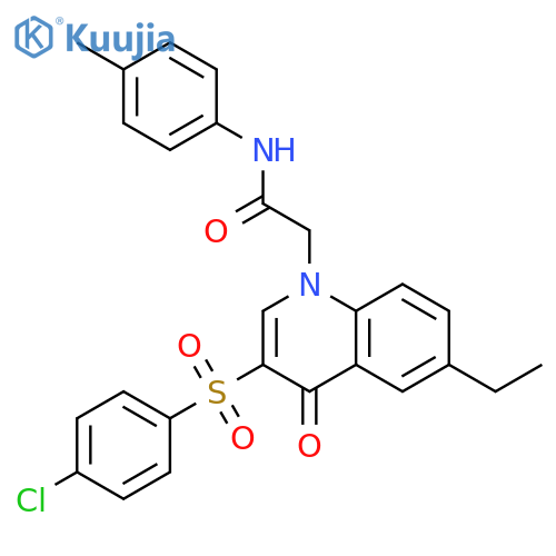 2-3-(4-chlorobenzenesulfonyl)-6-ethyl-4-oxo-1,4-dihydroquinolin-1-yl-N-(4-methylphenyl)acetamide structure