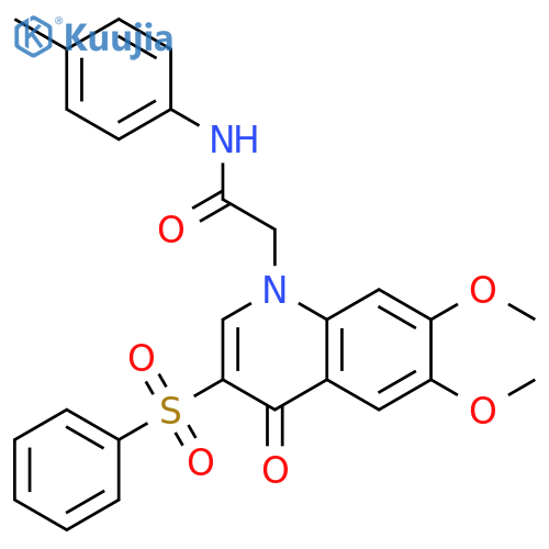 2-3-(benzenesulfonyl)-6,7-dimethoxy-4-oxo-1,4-dihydroquinolin-1-yl-N-(4-methylphenyl)acetamide structure