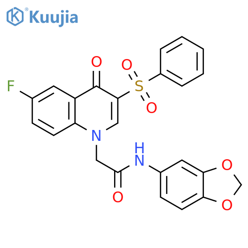 2-3-(benzenesulfonyl)-6-fluoro-4-oxo-1,4-dihydroquinolin-1-yl-N-(2H-1,3-benzodioxol-5-yl)acetamide structure
