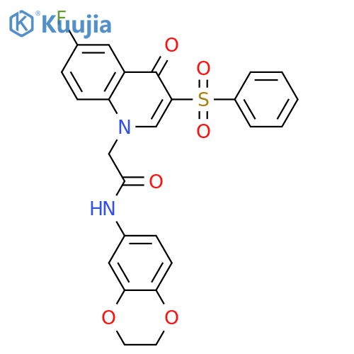2-3-(benzenesulfonyl)-6-fluoro-4-oxo-1,4-dihydroquinolin-1-yl-N-(2,3-dihydro-1,4-benzodioxin-6-yl)acetamide structure