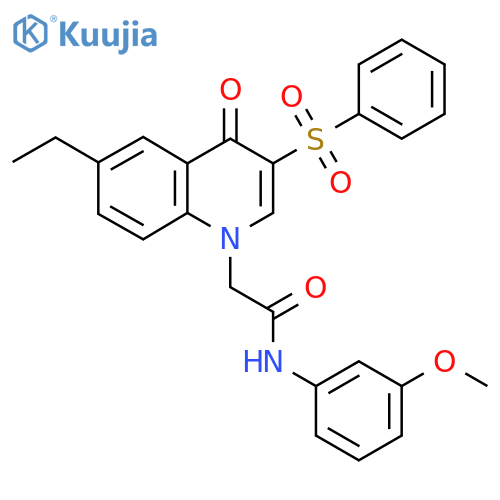 2-3-(benzenesulfonyl)-6-ethyl-4-oxo-1,4-dihydroquinolin-1-yl-N-(3-methoxyphenyl)acetamide structure