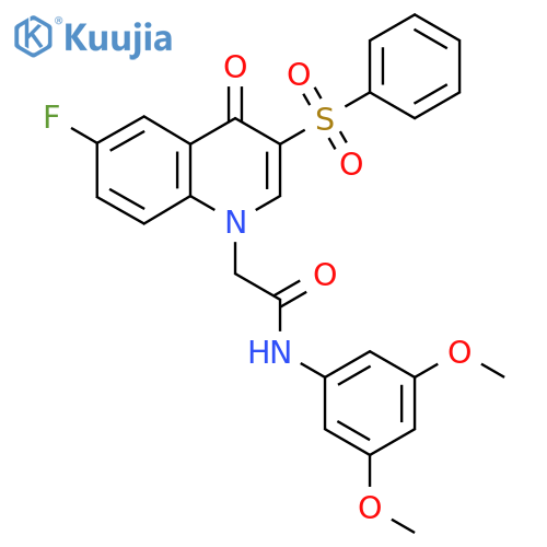 2-3-(benzenesulfonyl)-6-fluoro-4-oxo-1,4-dihydroquinolin-1-yl-N-(3,5-dimethoxyphenyl)acetamide structure