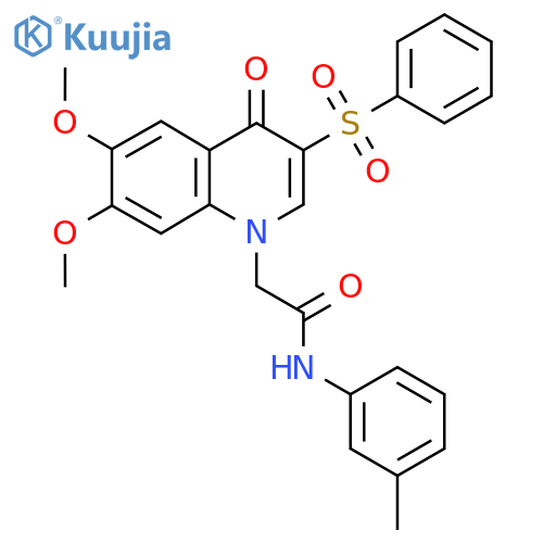 2-3-(benzenesulfonyl)-6,7-dimethoxy-4-oxo-1,4-dihydroquinolin-1-yl-N-(3-methylphenyl)acetamide structure