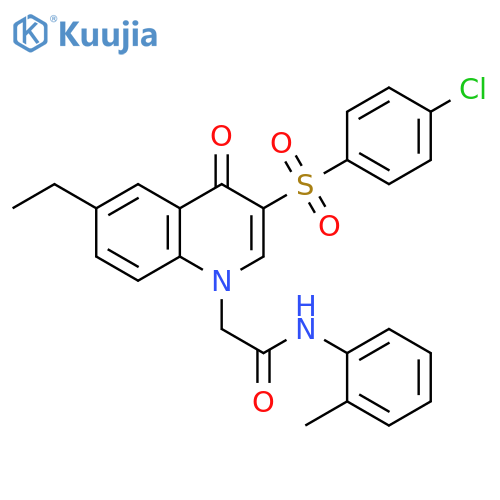 2-3-(4-chlorobenzenesulfonyl)-6-ethyl-4-oxo-1,4-dihydroquinolin-1-yl-N-(2-methylphenyl)acetamide structure