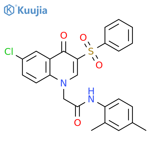 2-3-(benzenesulfonyl)-6-chloro-4-oxo-1,4-dihydroquinolin-1-yl-N-(2,4-dimethylphenyl)acetamide structure