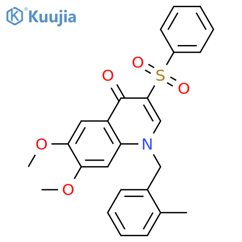 3-(benzenesulfonyl)-6,7-dimethoxy-1-(2-methylphenyl)methyl-1,4-dihydroquinolin-4-one structure