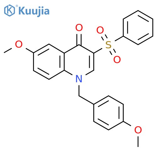 3-(benzenesulfonyl)-6-methoxy-1-(4-methoxyphenyl)methyl-1,4-dihydroquinolin-4-one structure