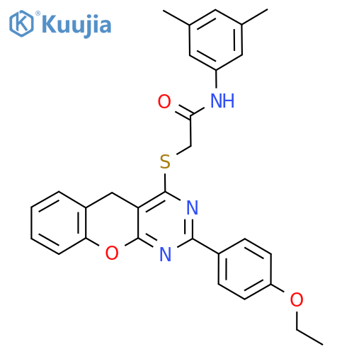 N-(3,5-dimethylphenyl)-2-{2-(4-ethoxyphenyl)-5H-chromeno2,3-dpyrimidin-4-ylsulfanyl}acetamide structure