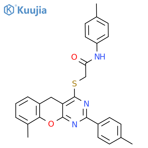 2-{9-methyl-2-(4-methylphenyl)-5H-chromeno2,3-dpyrimidin-4-ylsulfanyl}-N-(4-methylphenyl)acetamide structure