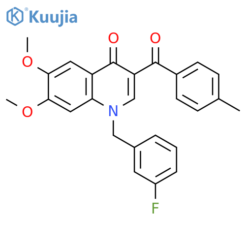 1-(3-fluorophenyl)methyl-6,7-dimethoxy-3-(4-methylbenzoyl)-1,4-dihydroquinolin-4-one structure