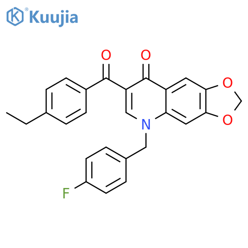 7-(4-ethylbenzoyl)-5-(4-fluorophenyl)methyl-2H,5H,8H-1,3dioxolo4,5-gquinolin-8-one structure
