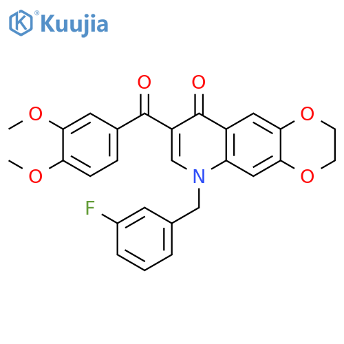 8-(3,4-dimethoxybenzoyl)-6-(3-fluorophenyl)methyl-2H,3H,6H,9H-1,4dioxino2,3-gquinolin-9-one structure
