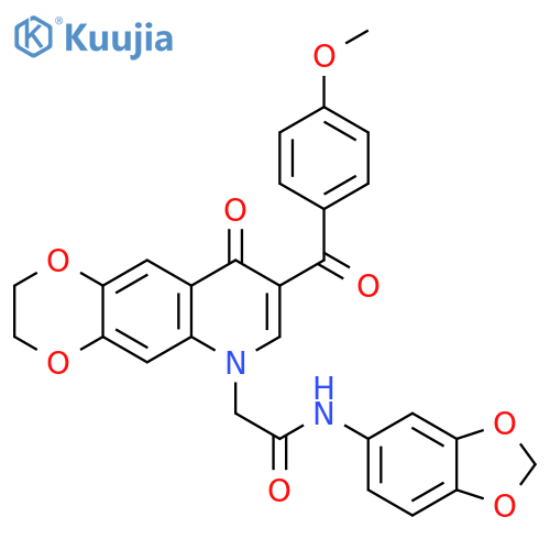 N-(2H-1,3-benzodioxol-5-yl)-2-8-(4-methoxybenzoyl)-9-oxo-2H,3H,6H,9H-1,4dioxino2,3-gquinolin-6-ylacetamide structure