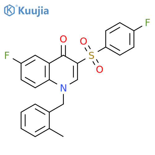 6-fluoro-3-(4-fluorobenzenesulfonyl)-1-(2-methylphenyl)methyl-1,4-dihydroquinolin-4-one structure