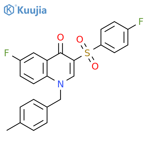 6-fluoro-3-(4-fluorobenzenesulfonyl)-1-(4-methylphenyl)methyl-1,4-dihydroquinolin-4-one structure