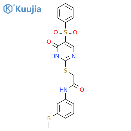 2-{5-(benzenesulfonyl)-6-oxo-1,6-dihydropyrimidin-2-ylsulfanyl}-N-3-(methylsulfanyl)phenylacetamide structure