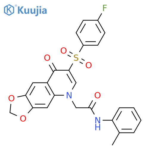 2-7-(4-fluorobenzenesulfonyl)-8-oxo-2H,5H,8H-1,3dioxolo4,5-gquinolin-5-yl-N-(2-methylphenyl)acetamide structure