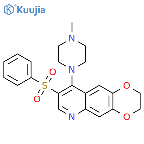 1-8-(benzenesulfonyl)-2H,3H-1,4dioxino2,3-gquinolin-9-yl-4-methylpiperazine structure
