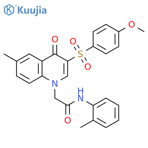 2-3-(4-methoxybenzenesulfonyl)-6-methyl-4-oxo-1,4-dihydroquinolin-1-yl-N-(2-methylphenyl)acetamide structure