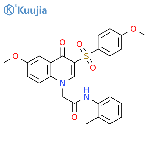 2-6-methoxy-3-(4-methoxybenzenesulfonyl)-4-oxo-1,4-dihydroquinolin-1-yl-N-(2-methylphenyl)acetamide structure