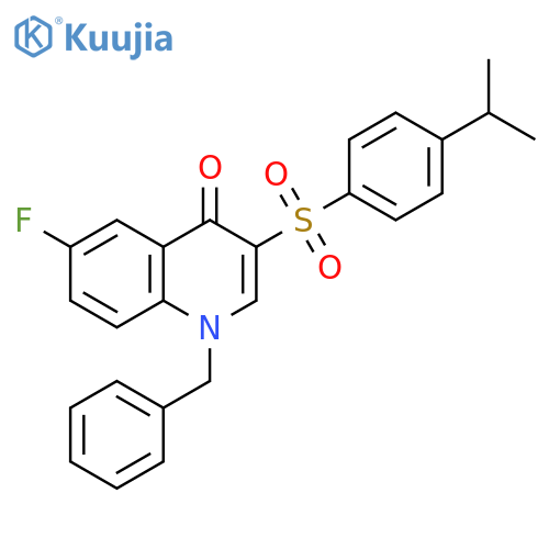 1-benzyl-6-fluoro-3-4-(propan-2-yl)benzenesulfonyl-1,4-dihydroquinolin-4-one structure