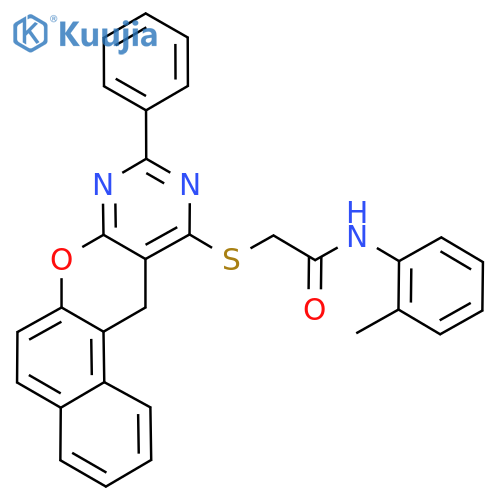 N-(2-methylphenyl)-2-(2-phenyl-5H-12-oxa-1,3-diazatetraphen-4-yl)sulfanylacetamide structure