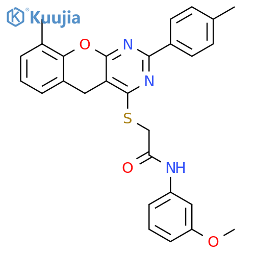 N-(3-methoxyphenyl)-2-{9-methyl-2-(4-methylphenyl)-5H-chromeno2,3-dpyrimidin-4-ylsulfanyl}acetamide structure