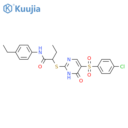 2-{5-(4-chlorobenzenesulfonyl)-6-oxo-1,6-dihydropyrimidin-2-ylsulfanyl}-N-(4-ethylphenyl)butanamide structure