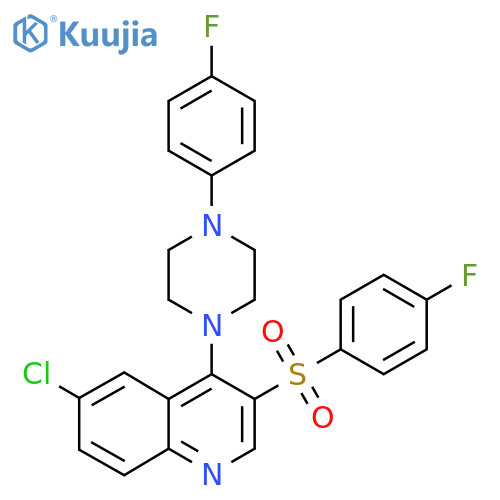 6-chloro-3-(4-fluorobenzenesulfonyl)-4-4-(4-fluorophenyl)piperazin-1-ylquinoline structure
