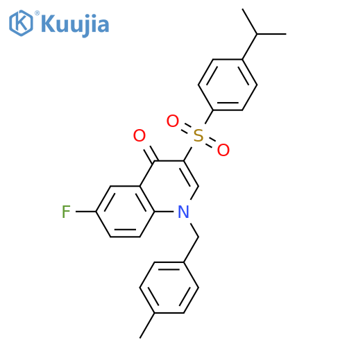 6-fluoro-1-(4-methylphenyl)methyl-3-4-(propan-2-yl)benzenesulfonyl-1,4-dihydroquinolin-4-one structure