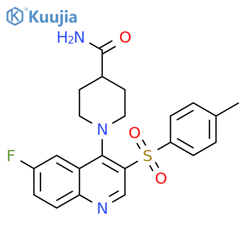 1-6-fluoro-3-(4-methylbenzenesulfonyl)quinolin-4-ylpiperidine-4-carboxamide structure