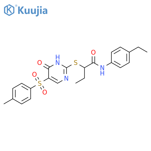 N-(4-ethylphenyl)-2-{5-(4-methylbenzenesulfonyl)-6-oxo-1,6-dihydropyrimidin-2-ylsulfanyl}butanamide structure