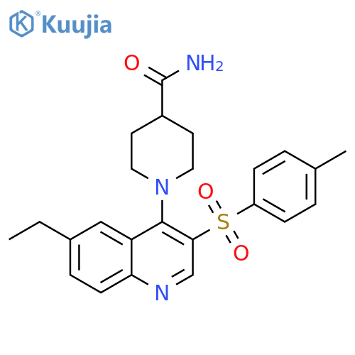 1-6-ethyl-3-(4-methylbenzenesulfonyl)quinolin-4-ylpiperidine-4-carboxamide structure